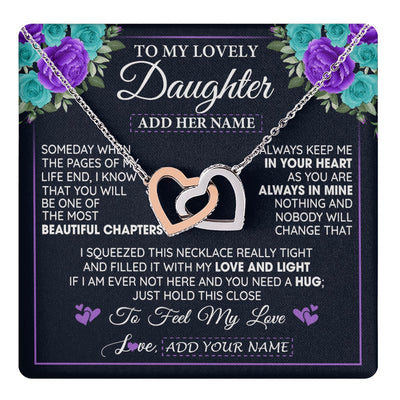 Interlocking Hearts Necklace Stainless Steel & Rose Gold Finish | 1 | Personalized To My Lovely Daughter Necklace Gift From Mom Dad Mother Father Feel My Love Daughter Birthday Gift Mother's Day Christmas Gift Box Message Card | teecentury.myshopify