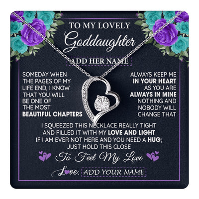 Forever Love Necklace 14K White Gold Finish | 1 | Personalized To My Lovely Goddaughter Necklace Gift From Godmother Uncle Feel My Love Goddaughter Birthday Gift Mother's Day Christmas Gift Box Message Card | teecentury.myshopify