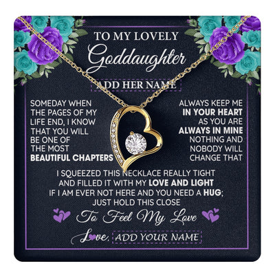 Forever Love Necklace 18K Yellow Gold Finish | 1 | Personalized To My Lovely Goddaughter Necklace Gift From Godmother Uncle Feel My Love Goddaughter Birthday Gift Mother's Day Christmas Gift Box Message Card | teecentury.myshopify