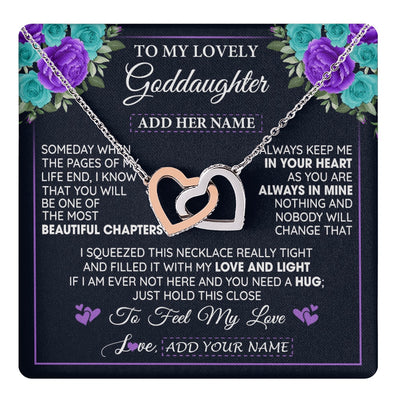 Interlocking Hearts Necklace Stainless Steel & Rose Gold Finish | 1 | Personalized To My Lovely Goddaughter Necklace Gift From Godmother Uncle Feel My Love Goddaughter Birthday Gift Mother's Day Christmas Gift Box Message Card | teecentury.myshopify