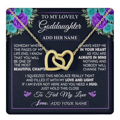 Interlocking Hearts Necklace 18K Yellow Gold Finish | 1 | Personalized To My Lovely Goddaughter Necklace Gift From Godmother Uncle Feel My Love Goddaughter Birthday Gift Mother's Day Christmas Gift Box Message Card | teecentury.myshopify