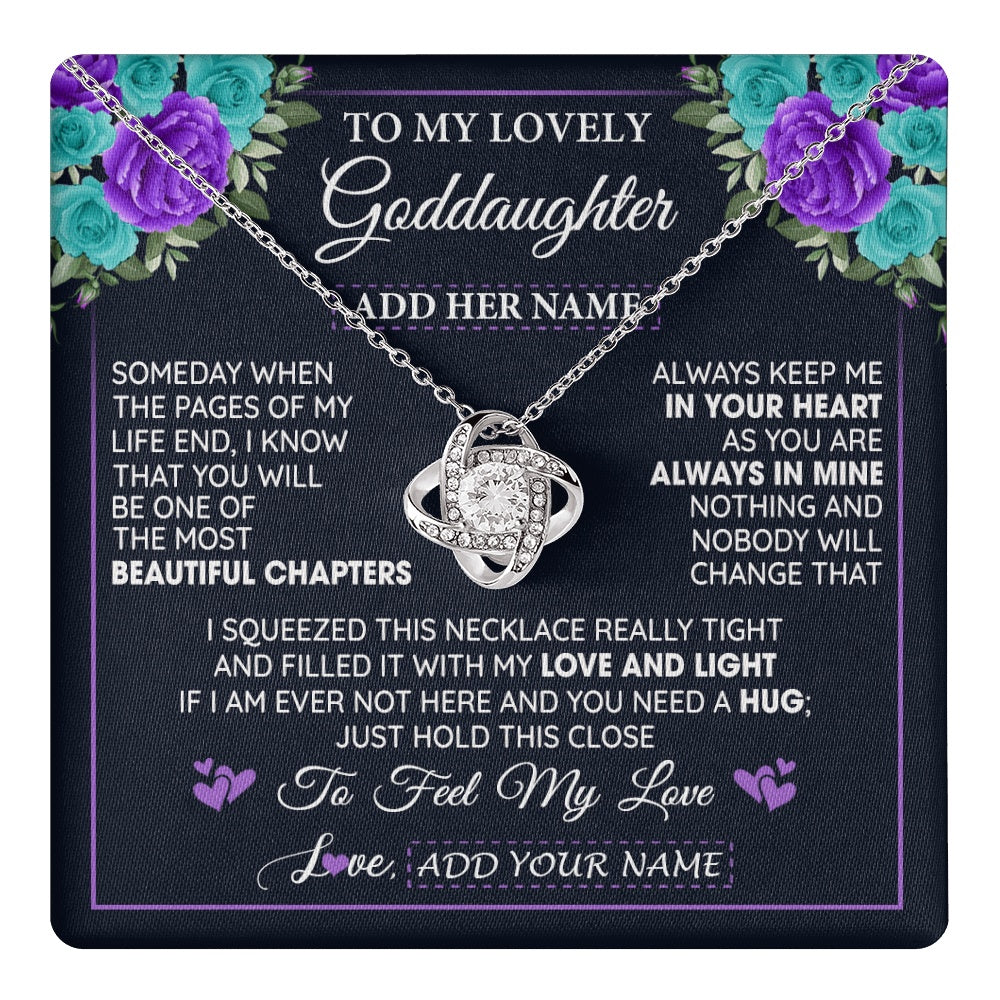 Love Knot Necklace 14K White Gold Finish | 1 | Personalized To My Lovely Goddaughter Necklace Gift From Godmother Uncle Feel My Love Goddaughter Birthday Gift Mother's Day Christmas Gift Box Message Card | teecentury.myshopify