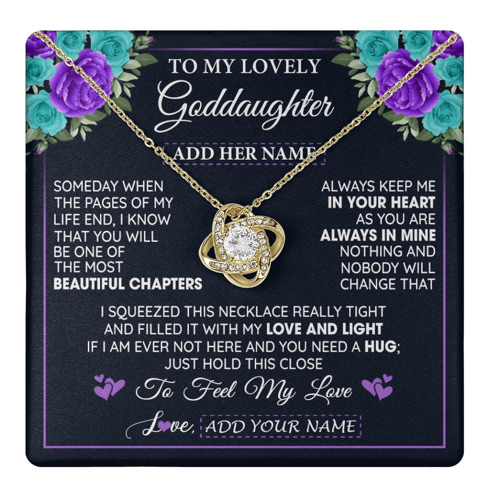 Love Knot Necklace 18K Yellow Gold Finish | 1 | Personalized To My Lovely Goddaughter Necklace Gift From Godmother Uncle Feel My Love Goddaughter Birthday Gift Mother's Day Christmas Gift Box Message Card | teecentury.myshopify