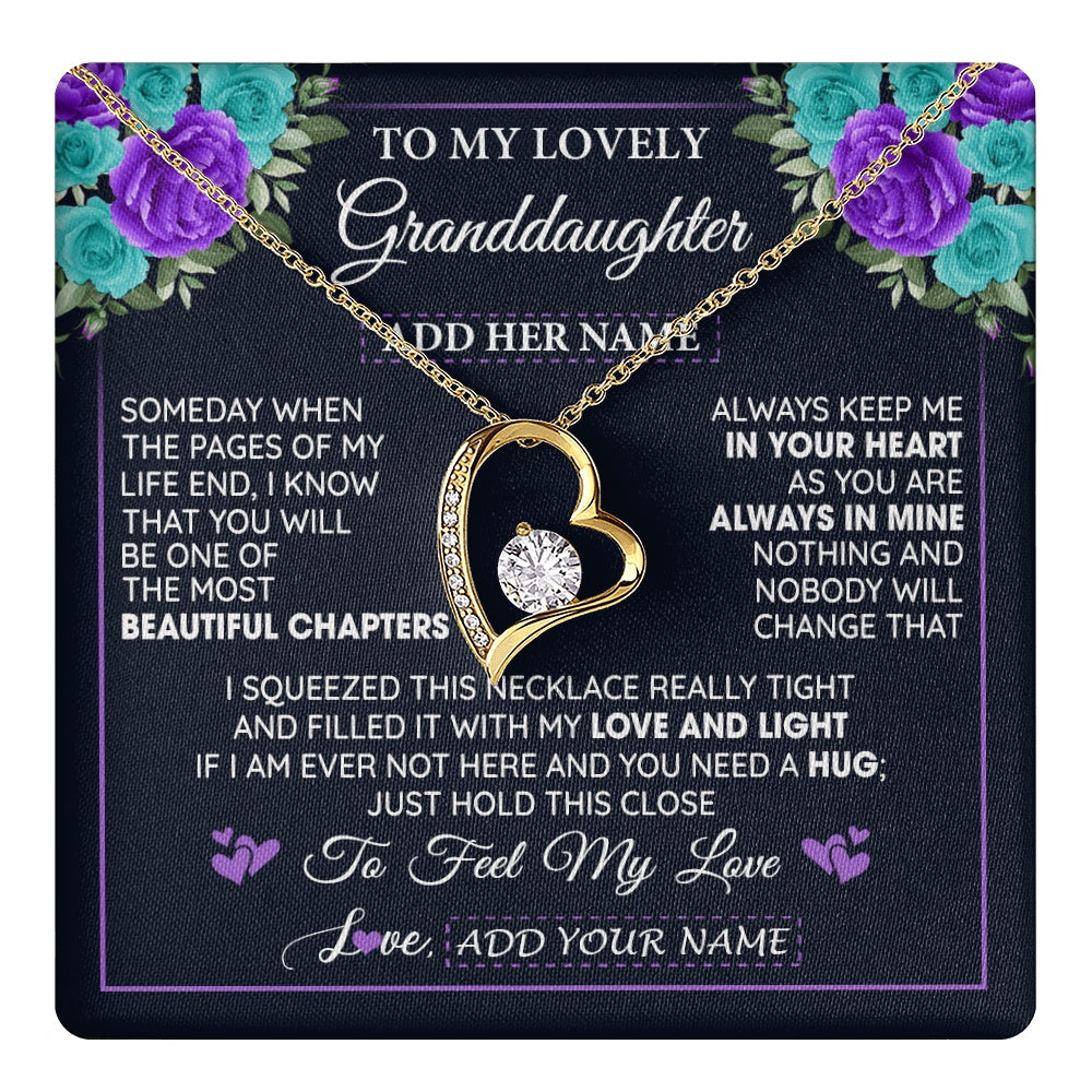 Forever Love Necklace 18K Yellow Gold Finish | 1 | Personalized To My Lovely Granddaughter Necklace Gift From Granparents Feel My Love Granddaughter Birthday Gift Mother's Day Christmas Gift Box Message Card | teecentury.myshopify