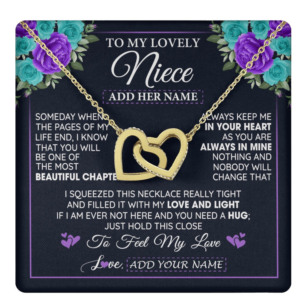 Interlocking Hearts Necklace 18K Yellow Gold Finish | 1 | Personalized To My Lovely Niece Necklace Gift From Uncle Aunt Feel My Love Niece Birthday Gift Mother's Day Christmas Customized Gift Box Message Card | teecentury.myshopify