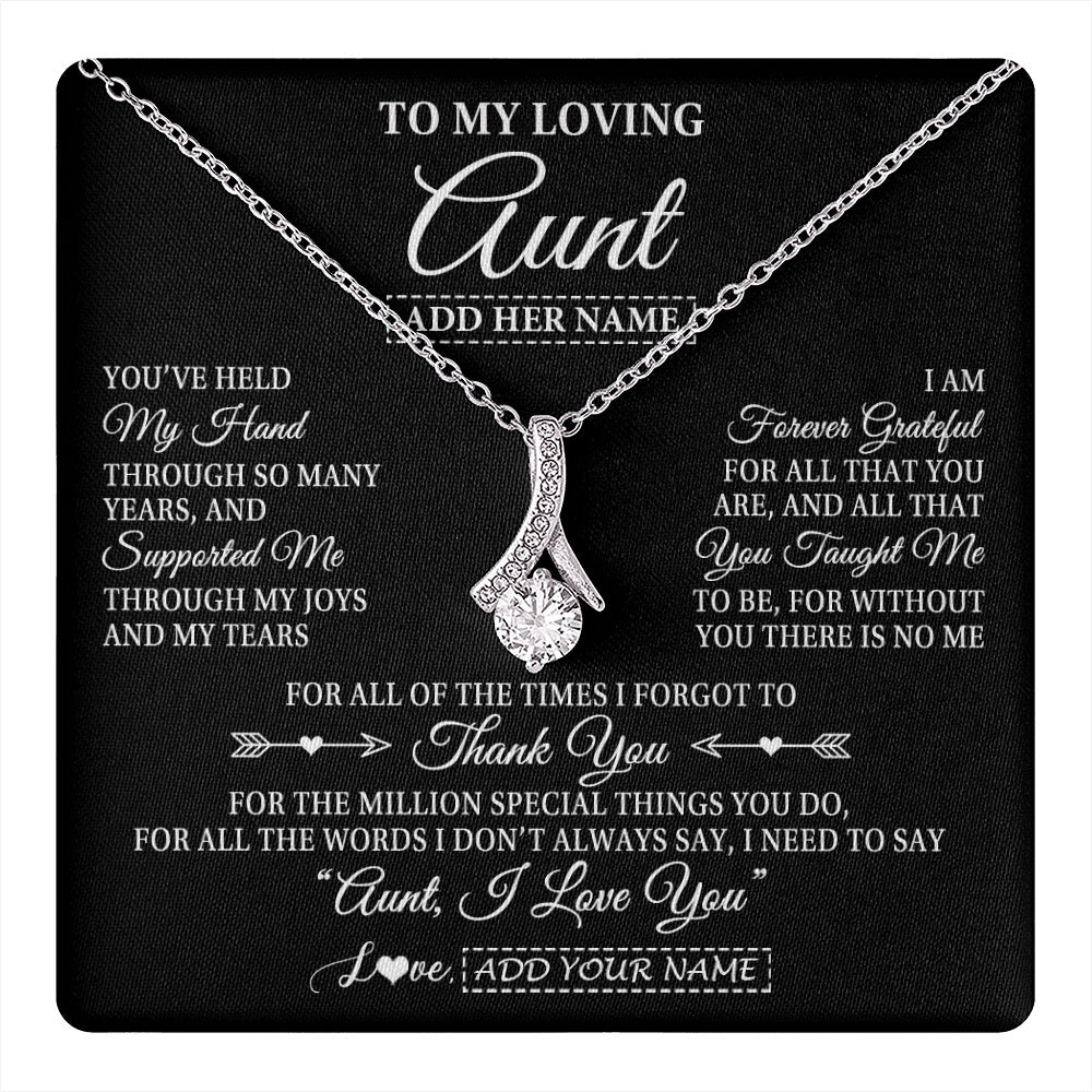 Alluring Beauty Necklace 14K White Gold Finish | 1 | Personalized To My Loving Aunt Necklace From Niece You've Help My Hand Aunt Gift From Nephew Aunt Birthday Gifts Mothers Day Custom Gift Box Message Card | https://teecentury.
