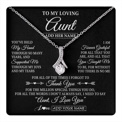 Alluring Beauty Necklace 14K White Gold Finish | 1 | Personalized To My Loving Aunt Necklace From Niece You've Help My Hand Aunt Gift From Nephew Aunt Birthday Gifts Mothers Day Custom Gift Box Message Card | https://teecentury.