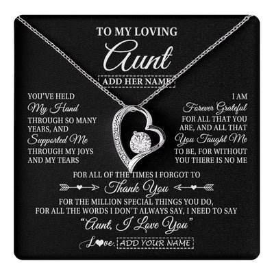Forever Love Necklace 14K White Gold Finish | 1 | Personalized To My Loving Aunt Necklace From Niece You've Help My Hand Aunt Gift From Nephew Aunt Birthday Gifts Mothers Day Custom Gift Box Message Card | https://teecentury.