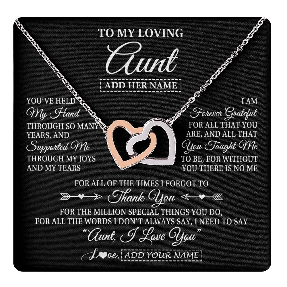 Interlocking Hearts Necklace Stainless Steel & Rose Gold Finish | 1 | Personalized To My Loving Aunt Necklace From Niece You've Help My Hand Aunt Gift From Nephew Aunt Birthday Gifts Mothers Day Custom Gift Box Message Card | https://teecentury.