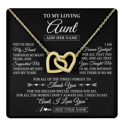 Interlocking Hearts Necklace 18K Yellow Gold Finish | 1 | Personalized To My Loving Aunt Necklace From Niece You've Help My Hand Aunt Gift From Nephew Aunt Birthday Gifts Mothers Day Custom Gift Box Message Card | https://teecentury.