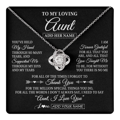 Love Knot Necklace 14K White Gold Finish | 1 | Personalized To My Loving Aunt Necklace From Niece You've Help My Hand Aunt Gift From Nephew Aunt Birthday Gifts Mothers Day Custom Gift Box Message Card | https://teecentury.