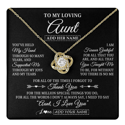 Love Knot Necklace 18K Yellow Gold Finish | 1 | Personalized To My Loving Aunt Necklace From Niece You've Help My Hand Aunt Gift From Nephew Aunt Birthday Gifts Mothers Day Custom Gift Box Message Card | https://teecentury.