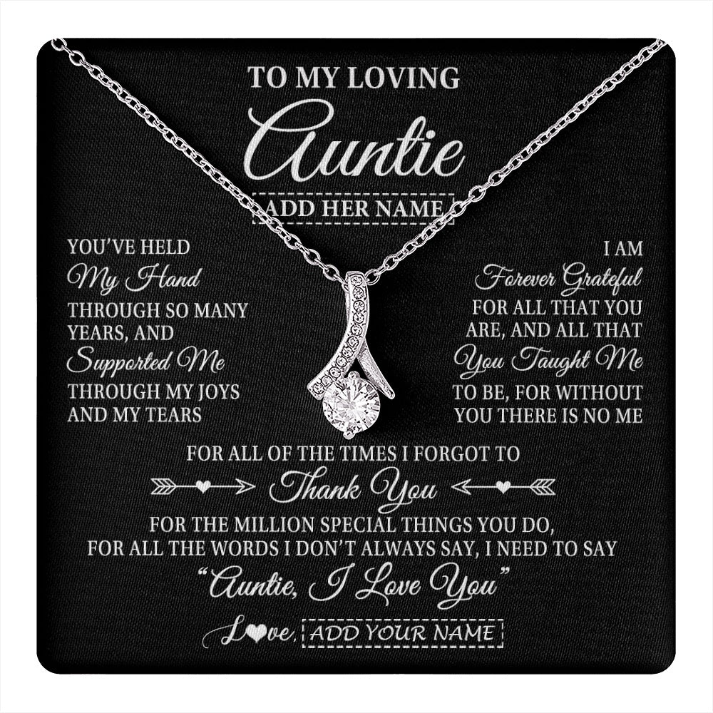 Alluring Beauty Necklace 14K White Gold Finish | 1 | Personalized To My Loving Auntie Necklace From Niece You've Help My Hand Auntie Gift From Nephew Auntie Birthday Gifts Mothers Day Custom Gift Box Message Card | https://teecentury.