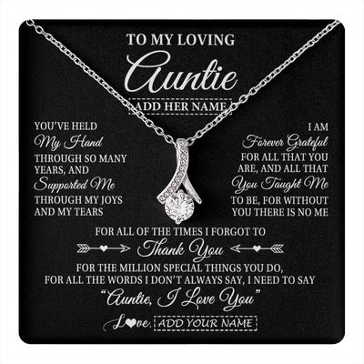 Alluring Beauty Necklace 14K White Gold Finish | 1 | Personalized To My Loving Auntie Necklace From Niece You've Help My Hand Auntie Gift From Nephew Auntie Birthday Gifts Mothers Day Custom Gift Box Message Card | https://teecentury.