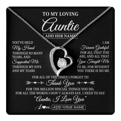 Forever Love Necklace 14K White Gold Finish | 1 | Personalized To My Loving Auntie Necklace From Niece You've Help My Hand Auntie Gift From Nephew Auntie Birthday Gifts Mothers Day Custom Gift Box Message Card | https://teecentury.