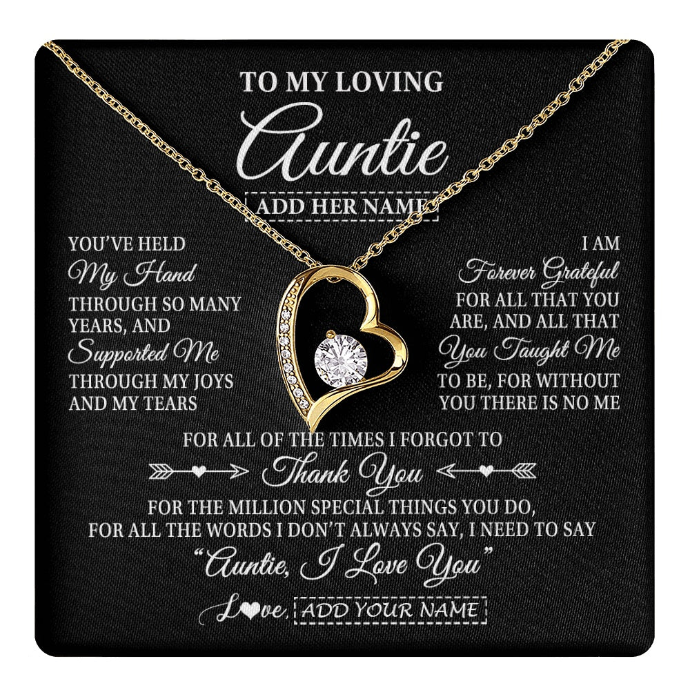 Forever Love Necklace 18K Yellow Gold Finish | 1 | Personalized To My Loving Auntie Necklace From Niece You've Help My Hand Auntie Gift From Nephew Auntie Birthday Gifts Mothers Day Custom Gift Box Message Card | https://teecentury.