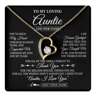 Forever Love Necklace 18K Yellow Gold Finish | 1 | Personalized To My Loving Auntie Necklace From Niece You've Help My Hand Auntie Gift From Nephew Auntie Birthday Gifts Mothers Day Custom Gift Box Message Card | https://teecentury.