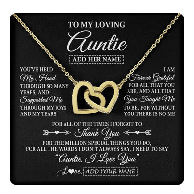 Interlocking Hearts Necklace 18K Yellow Gold Finish | 1 | Personalized To My Loving Auntie Necklace From Niece You've Help My Hand Auntie Gift From Nephew Auntie Birthday Gifts Mothers Day Custom Gift Box Message Card | https://teecentury.