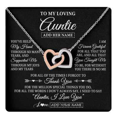 Interlocking Hearts Necklace Stainless Steel & Rose Gold Finish | 1 | Personalized To My Loving Auntie Necklace From Niece You've Help My Hand Auntie Gift From Nephew Auntie Birthday Gifts Mothers Day Custom Gift Box Message Card | https://teecentury.