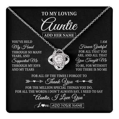 Love Knot Necklace 14K White Gold Finish | 1 | Personalized To My Loving Auntie Necklace From Niece You've Help My Hand Auntie Gift From Nephew Auntie Birthday Gifts Mothers Day Custom Gift Box Message Card | https://teecentury.