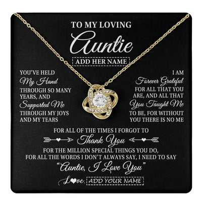 Love Knot Necklace 18K Yellow Gold Finish | 1 | Personalized To My Loving Auntie Necklace From Niece You've Help My Hand Auntie Gift From Nephew Auntie Birthday Gifts Mothers Day Custom Gift Box Message Card | https://teecentury.