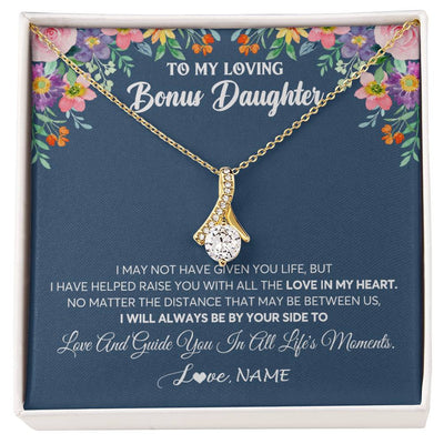 Alluring Beauty Necklace 18K Yellow Gold Finish | 1 | Personalized To My Loving Bonus Daughter Necklace From Stepmom No Matter The Distance Stepdaughter Birthday Christmas Jewelry Customized Gift Box Message Card | teecentury