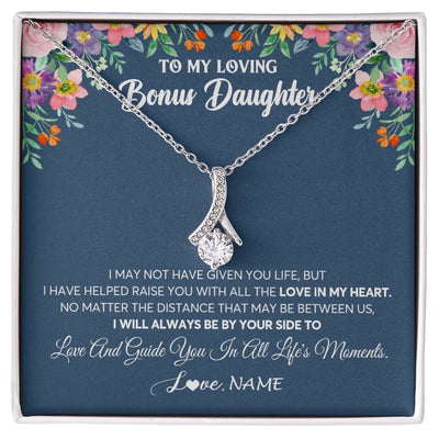 Alluring Beauty Necklace 14K White Gold Finish | 1 | Personalized To My Loving Bonus Daughter Necklace From Stepmom No Matter The Distance Stepdaughter Birthday Christmas Jewelry Customized Gift Box Message Card | teecentury