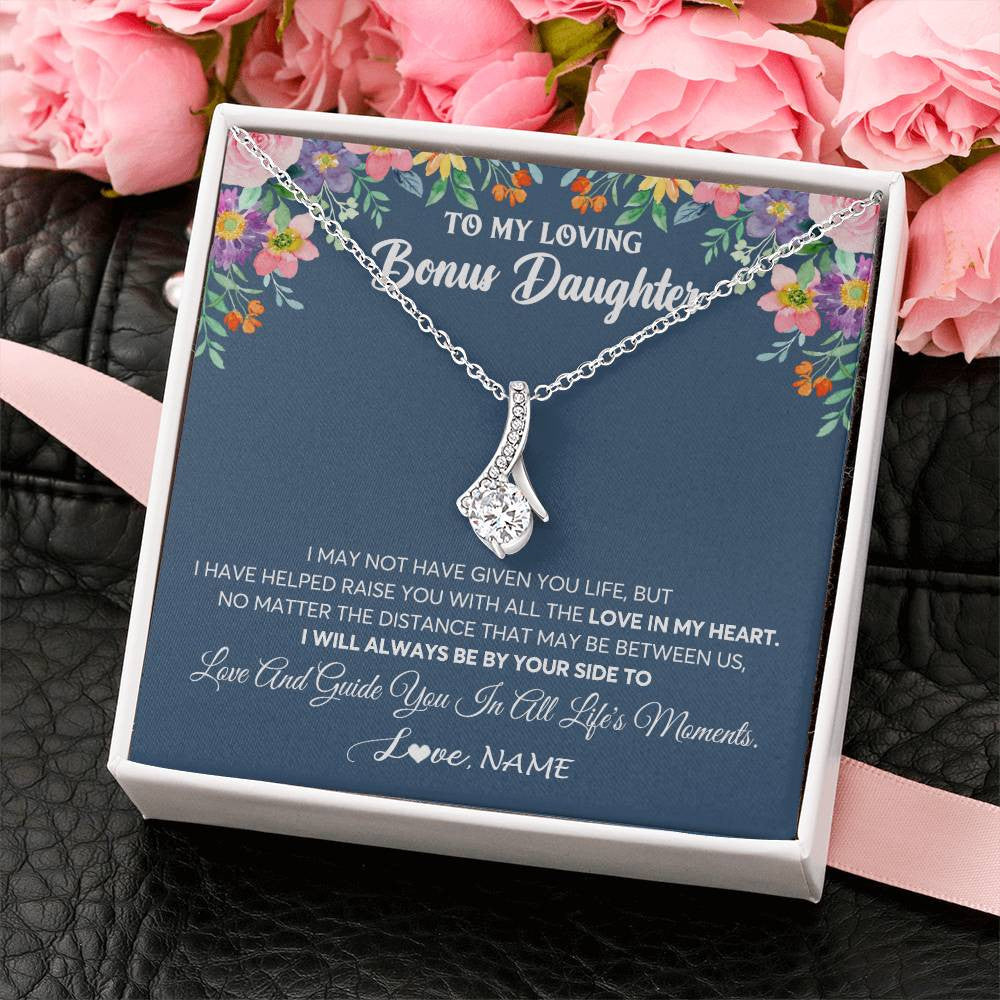 Alluring Beauty Necklace 14K White Gold Finish | 2 | Personalized To My Loving Bonus Daughter Necklace From Stepmom No Matter The Distance Stepdaughter Birthday Christmas Jewelry Customized Gift Box Message Card | teecentury