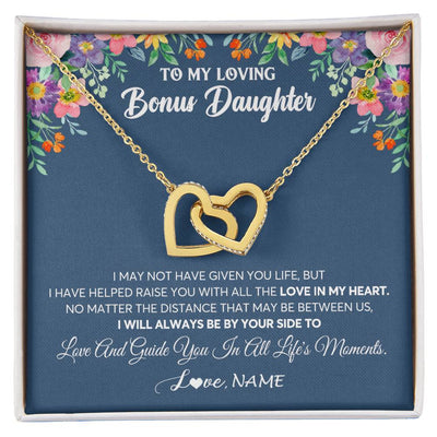Interlocking Hearts Necklace 18K Yellow Gold Finish | 1 | Personalized To My Loving Bonus Daughter Necklace From Stepmom No Matter The Distance Stepdaughter Birthday Christmas Jewelry Customized Gift Box Message Card | teecentury