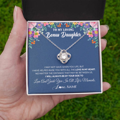 Love Knot Necklace 14K White Gold Finish | 2 | Personalized To My Loving Bonus Daughter Necklace From Stepmom No Matter The Distance Stepdaughter Birthday Christmas Jewelry Customized Gift Box Message Card | teecentury