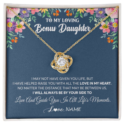 Love Knot Necklace 18K Yellow Gold Finish | 1 | Personalized To My Loving Bonus Daughter Necklace From Stepmom No Matter The Distance Stepdaughter Birthday Christmas Jewelry Customized Gift Box Message Card | teecentury