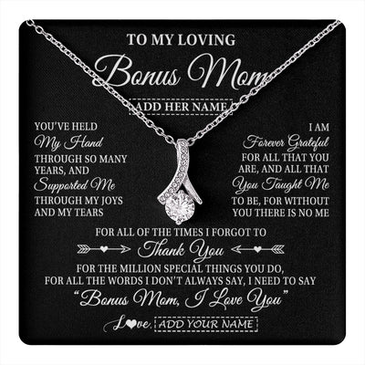 Alluring Beauty Necklace 14K White Gold Finish | 1 | Personalized To My Loving Bonus Mom Necklace From Stepdaughter You've Help My Hand Stepmom Gift Step Mom Birthday Gifts Mothers Day Gift Box Message Card | https://teecentury.