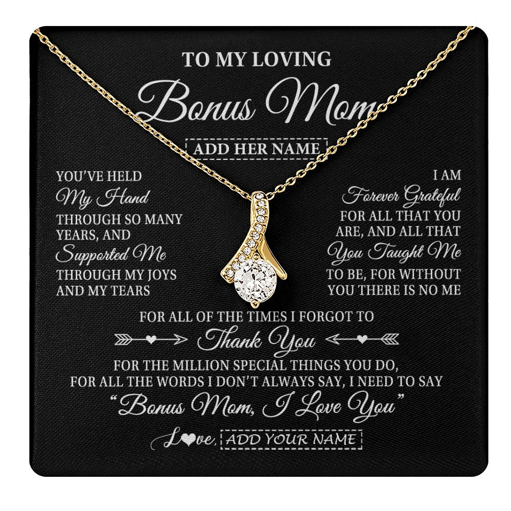 Alluring Beauty Necklace 18K Yellow Gold Finish | 1 | Personalized To My Loving Bonus Mom Necklace From Stepdaughter You've Help My Hand Stepmom Gift Step Mom Birthday Gifts Mothers Day Gift Box Message Card | https://teecentury.