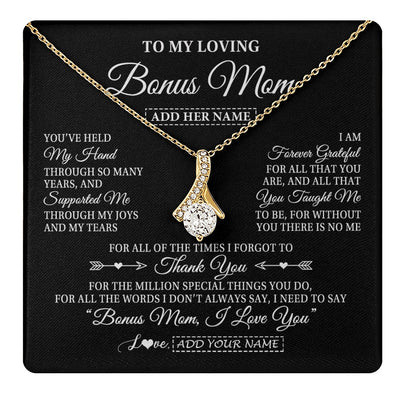 Alluring Beauty Necklace 18K Yellow Gold Finish | 1 | Personalized To My Loving Bonus Mom Necklace From Stepdaughter You've Help My Hand Stepmom Gift Step Mom Birthday Gifts Mothers Day Gift Box Message Card | https://teecentury.