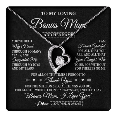 Forever Love Necklace 14K White Gold Finish | 1 | Personalized To My Loving Bonus Mom Necklace From Stepdaughter You've Help My Hand Stepmom Gift Step Mom Birthday Gifts Mothers Day Gift Box Message Card | https://teecentury.