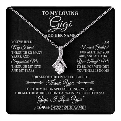 Alluring Beauty Necklace 14K White Gold Finish | 1 | Personalized To My Loving Gigi Necklace From Granddaughter You've Help My Hand Gigi Gift From Grandson Gigi Birthday Gifts Mothers Day Gift Box Message Card | https://teecentury.