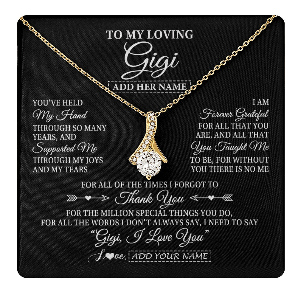 Alluring Beauty Necklace 18K Yellow Gold Finish | 1 | Personalized To My Loving Gigi Necklace From Granddaughter You've Help My Hand Gigi Gift From Grandson Gigi Birthday Gifts Mothers Day Gift Box Message Card | https://teecentury.