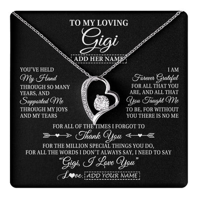 Forever Love Necklace 14K White Gold Finish | 1 | Personalized To My Loving Gigi Necklace From Granddaughter You've Help My Hand Gigi Gift From Grandson Gigi Birthday Gifts Mothers Day Gift Box Message Card | https://teecentury.