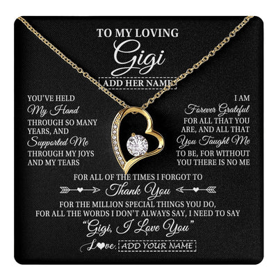 Forever Love Necklace 18K Yellow Gold Finish | 1 | Personalized To My Loving Gigi Necklace From Granddaughter You've Help My Hand Gigi Gift From Grandson Gigi Birthday Gifts Mothers Day Gift Box Message Card | https://teecentury.