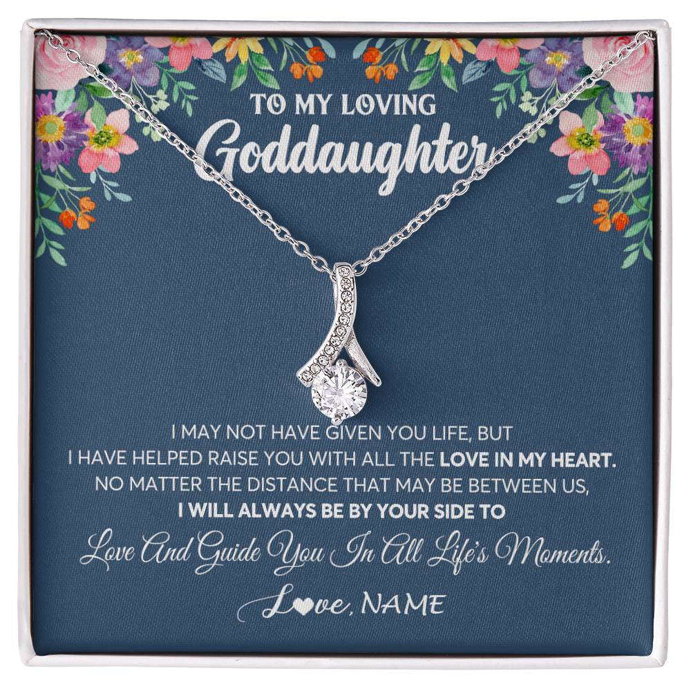 Alluring Beauty Necklace 14K White Gold Finish | 1 | Personalized To My Loving Goddaughter Necklace From Godmother No Matter The Distance Goddaughter Birthday Christmas Jewelry Customized Gift Box Message Card | teecentury