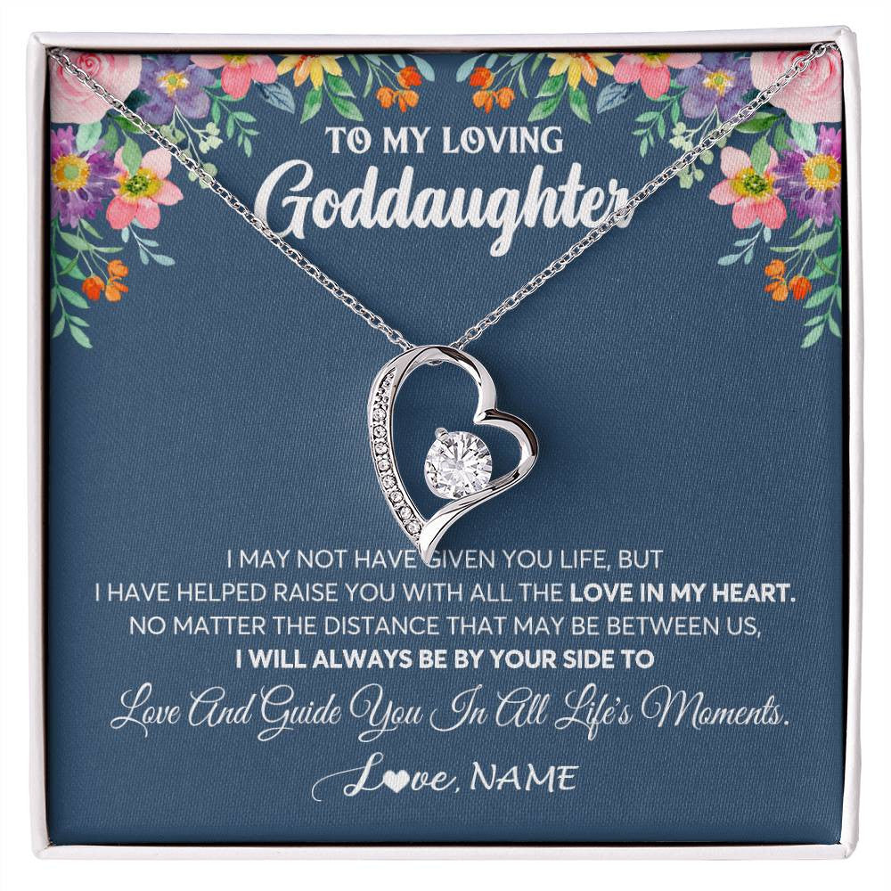 Forever Love Necklace 14K White Gold Finish | 1 | Personalized To My Loving Goddaughter Necklace From Godmother No Matter The Distance Goddaughter Birthday Christmas Jewelry Customized Gift Box Message Card | teecentury