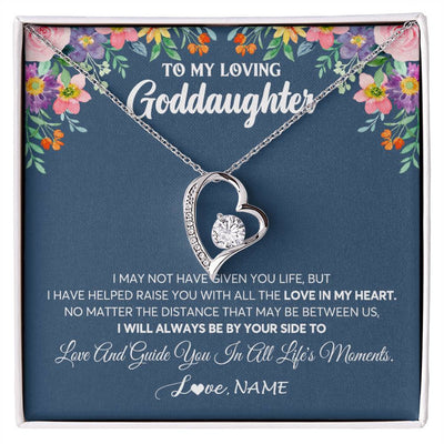 Forever Love Necklace 14K White Gold Finish | 1 | Personalized To My Loving Goddaughter Necklace From Godmother No Matter The Distance Goddaughter Birthday Christmas Jewelry Customized Gift Box Message Card | teecentury