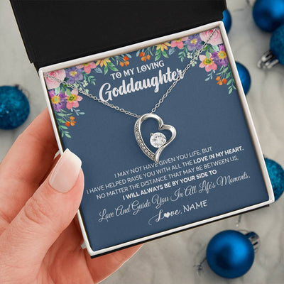 Forever Love Necklace 14K White Gold Finish | 2 | Personalized To My Loving Goddaughter Necklace From Godmother No Matter The Distance Goddaughter Birthday Christmas Jewelry Customized Gift Box Message Card | teecentury