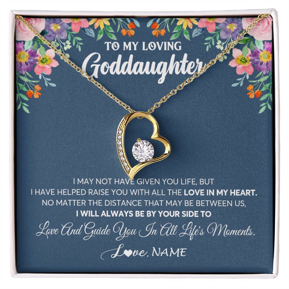Forever Love Necklace 18K Yellow Gold Finish | 1 | Personalized To My Loving Goddaughter Necklace From Godmother No Matter The Distance Goddaughter Birthday Christmas Jewelry Customized Gift Box Message Card | teecentury