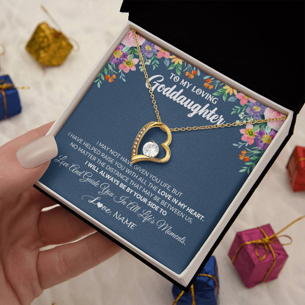 Forever Love Necklace 18K Yellow Gold Finish | 2 | Personalized To My Loving Goddaughter Necklace From Godmother No Matter The Distance Goddaughter Birthday Christmas Jewelry Customized Gift Box Message Card | teecentury