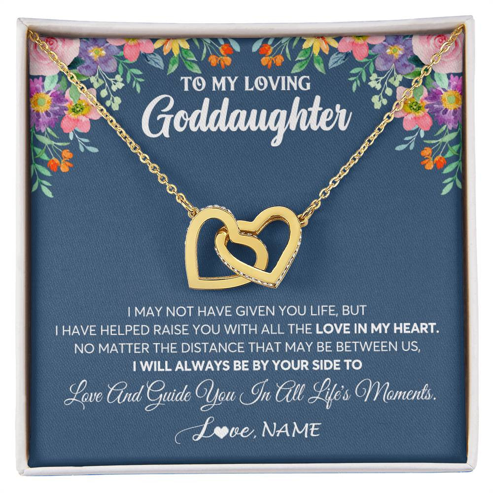Interlocking Hearts Necklace 18K Yellow Gold Finish | 1 | Personalized To My Loving Goddaughter Necklace From Godmother No Matter The Distance Goddaughter Birthday Christmas Jewelry Customized Gift Box Message Card | teecentury