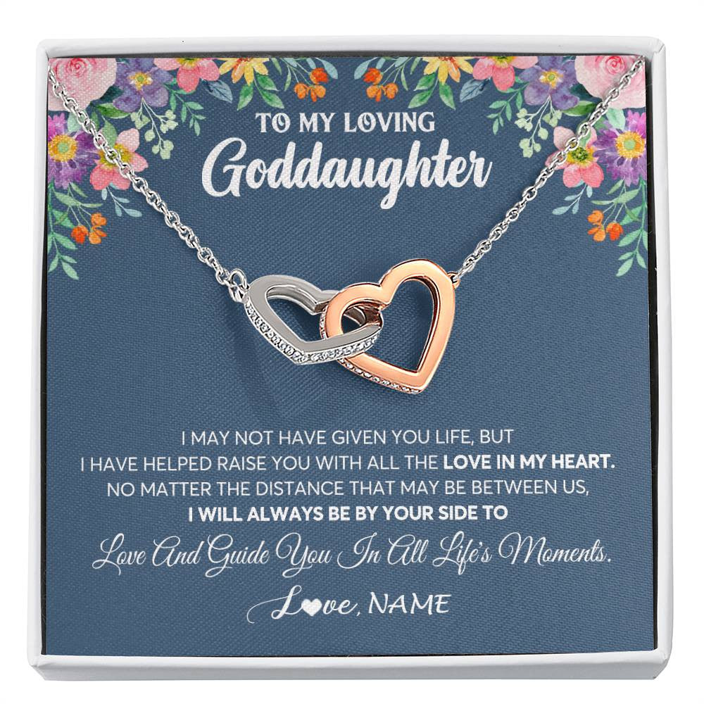 Interlocking Hearts Necklace Stainless Steel & Rose Gold Finish | 1 | Personalized To My Loving Goddaughter Necklace From Godmother No Matter The Distance Goddaughter Birthday Christmas Jewelry Customized Gift Box Message Card | teecentury