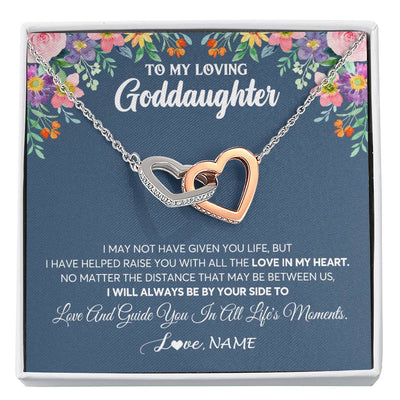 Interlocking Hearts Necklace Stainless Steel & Rose Gold Finish | 1 | Personalized To My Loving Goddaughter Necklace From Godmother No Matter The Distance Goddaughter Birthday Christmas Jewelry Customized Gift Box Message Card | teecentury