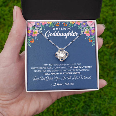 Love Knot Necklace 14K White Gold Finish | 2 | Personalized To My Loving Goddaughter Necklace From Godmother No Matter The Distance Goddaughter Birthday Christmas Jewelry Customized Gift Box Message Card | teecentury