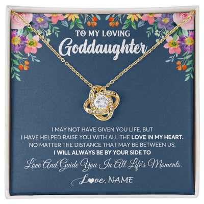 Love Knot Necklace 18K Yellow Gold Finish | 1 | Personalized To My Loving Goddaughter Necklace From Godmother No Matter The Distance Goddaughter Birthday Christmas Jewelry Customized Gift Box Message Card | teecentury
